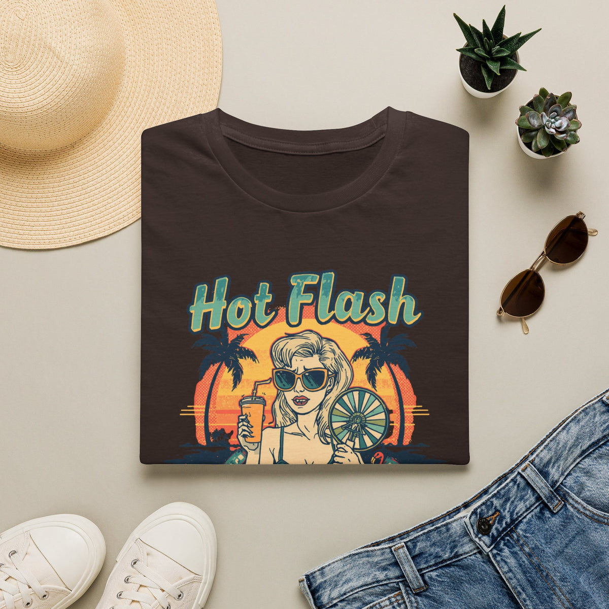 Hot Flash Summer Tour Retro Beach T-Shirt — Funny Menopause Graphic Tee