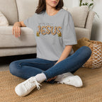 Jesus Leopard Print T-Shirt — "All My Hope Is In Jesus" Floral Faith Tee