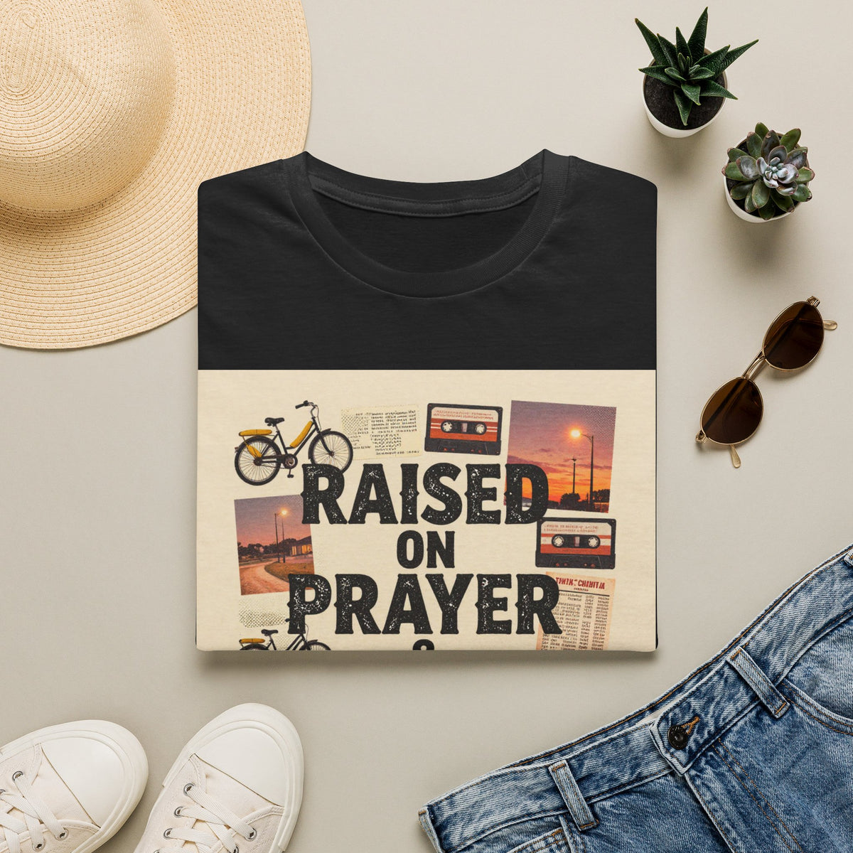 Raised on Prayer T-Shirt — Vintage Faith & Nostalgia Tee