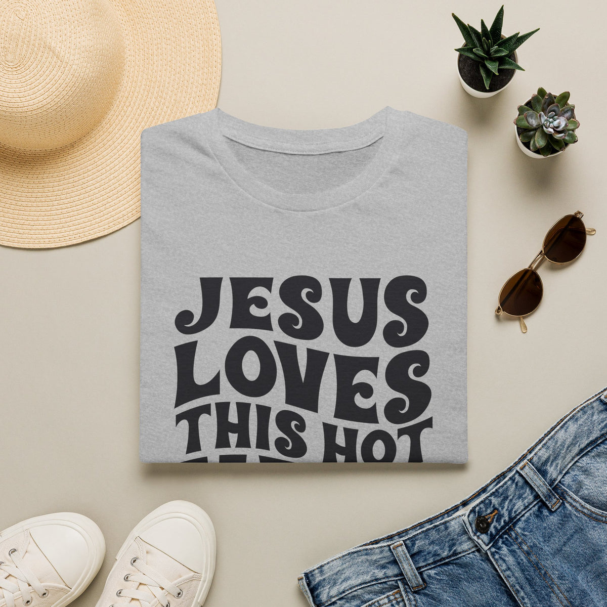 Christian Graphic T‑Shirt — "Jesus Loves This Hot Mess"