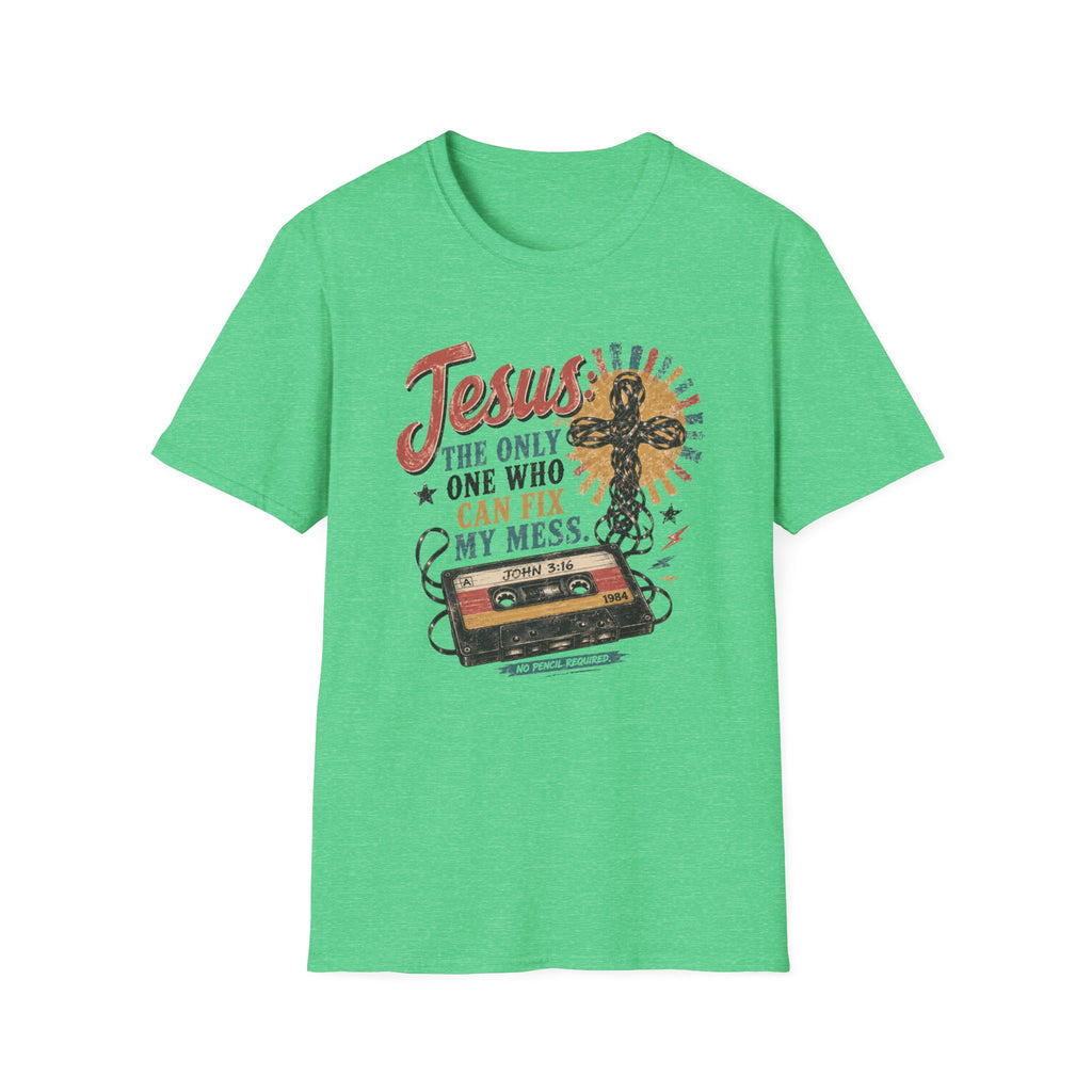 Jesus Is The Only One Who Can Fix My Mess T-Shirt — Christian Vintage Cassette Graphic Tee