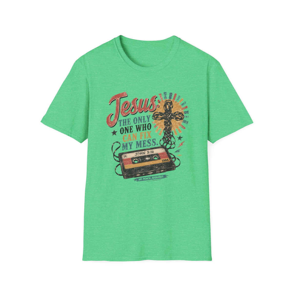 Jesus Is The Only One Who Can Fix My Mess T-Shirt — Christian Vintage Cassette Graphic Tee