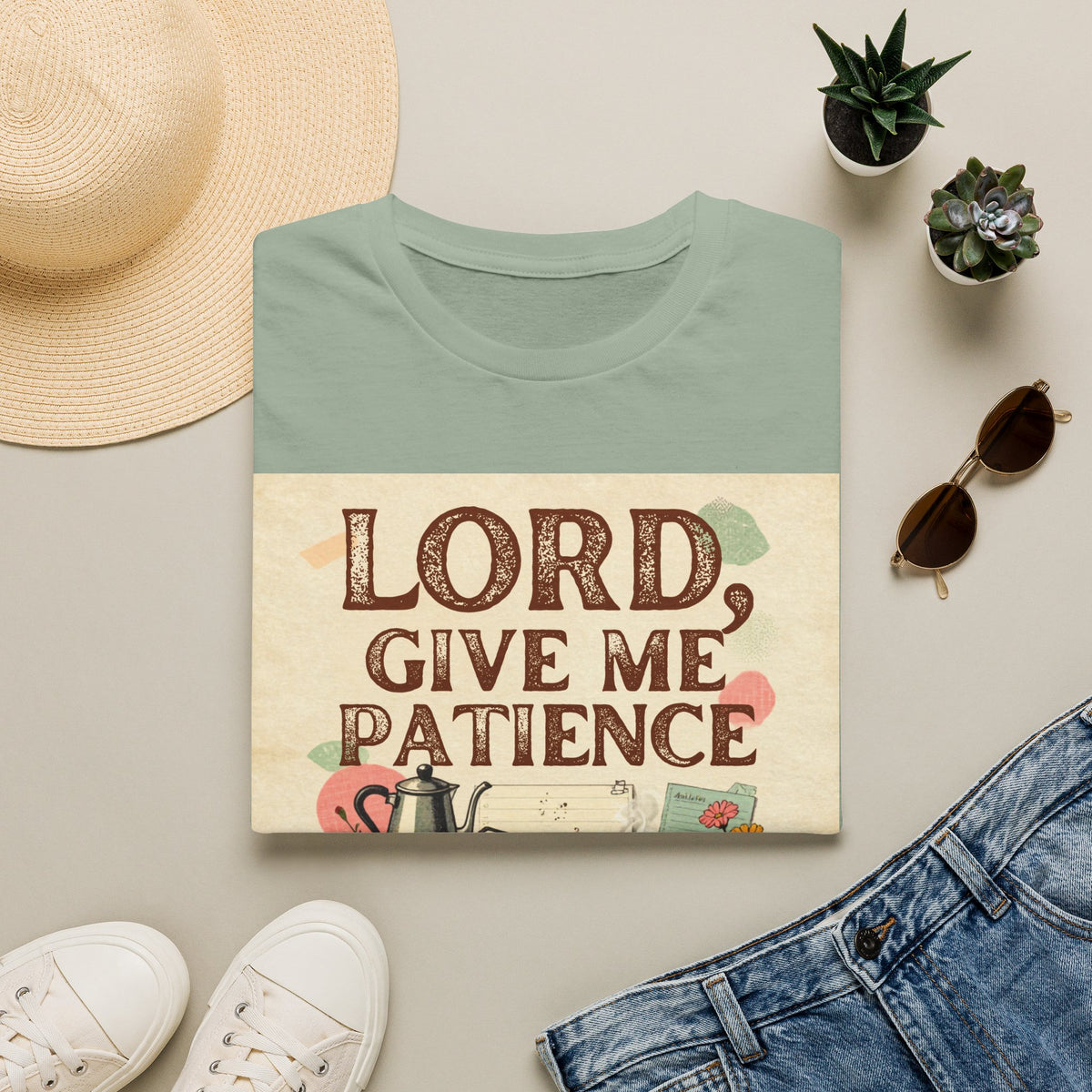 T-Shirt — “Lord, Give Me Patience (And Maybe More Coffee)” Vintage Coffee Tee