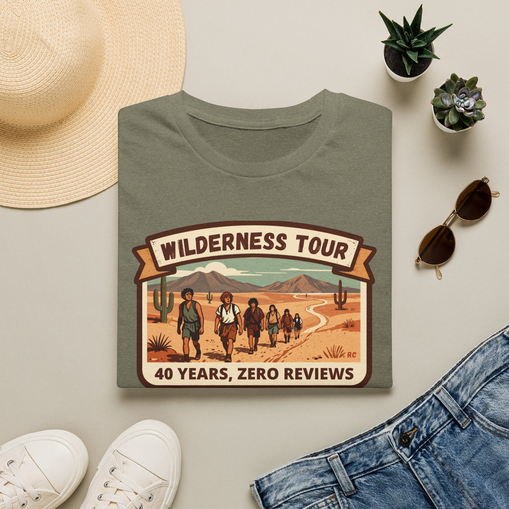 Wilderness Tour T‑Shirt — "40 Years, Zero Reviews" Vintage Desert Adventure Tee