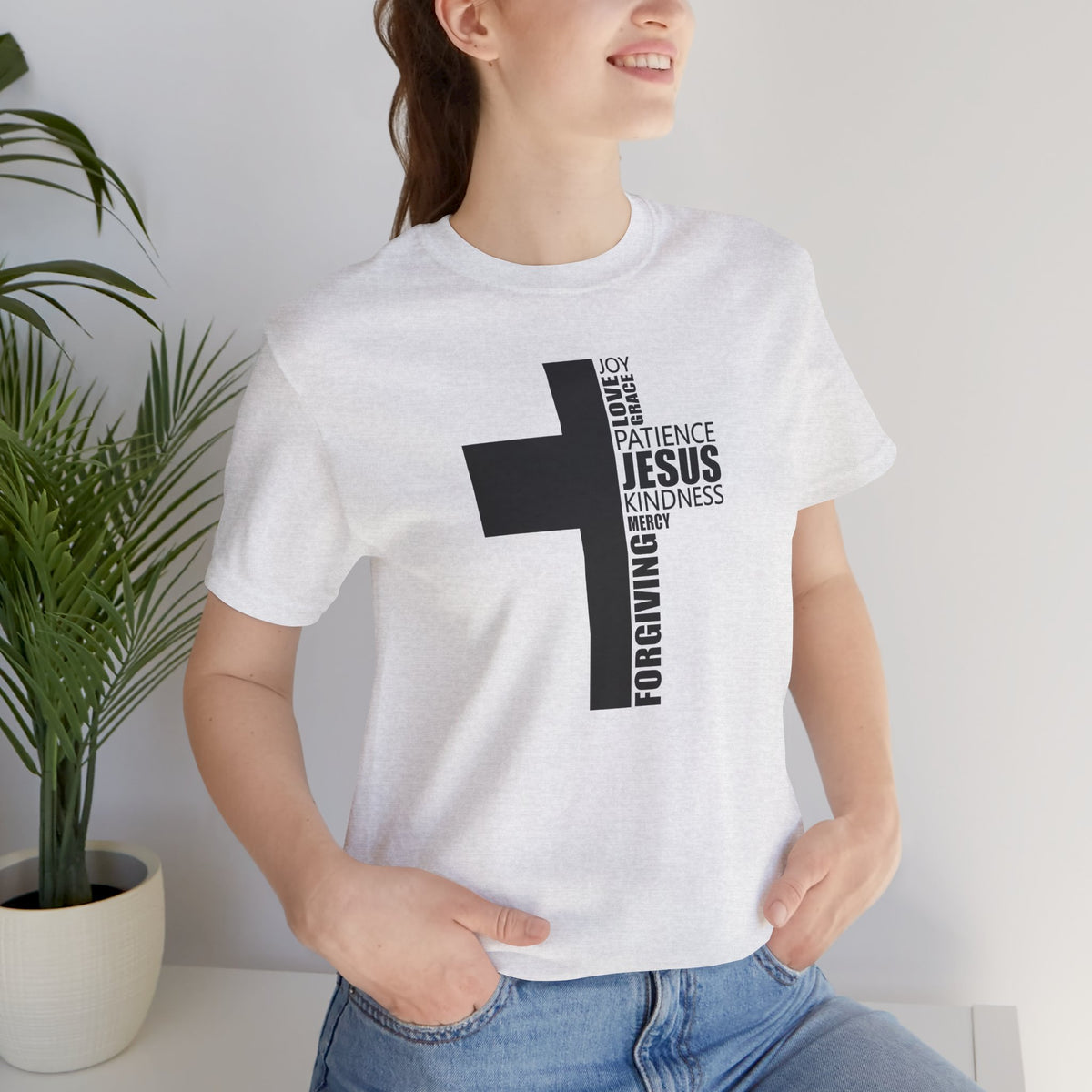 Christian Cross T-Shirt – 'Jesus, Forgiving, Love, Kindness' Word Cloud Tee