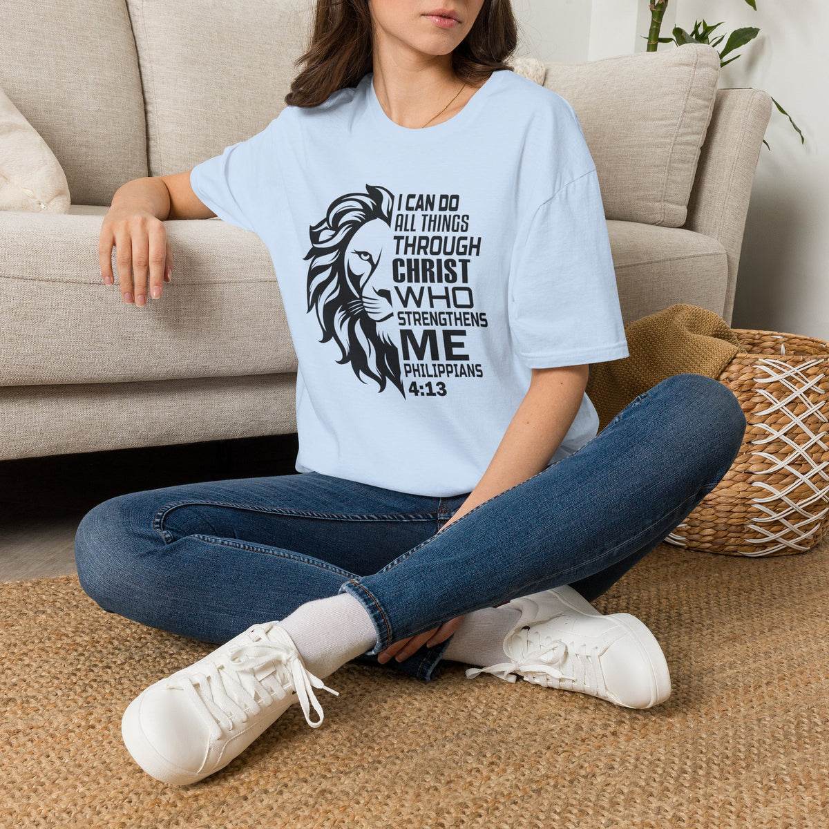 Philippians 4:13 Lion T-Shirt – "I Can Do All Things Through Christ" Christian Tee
