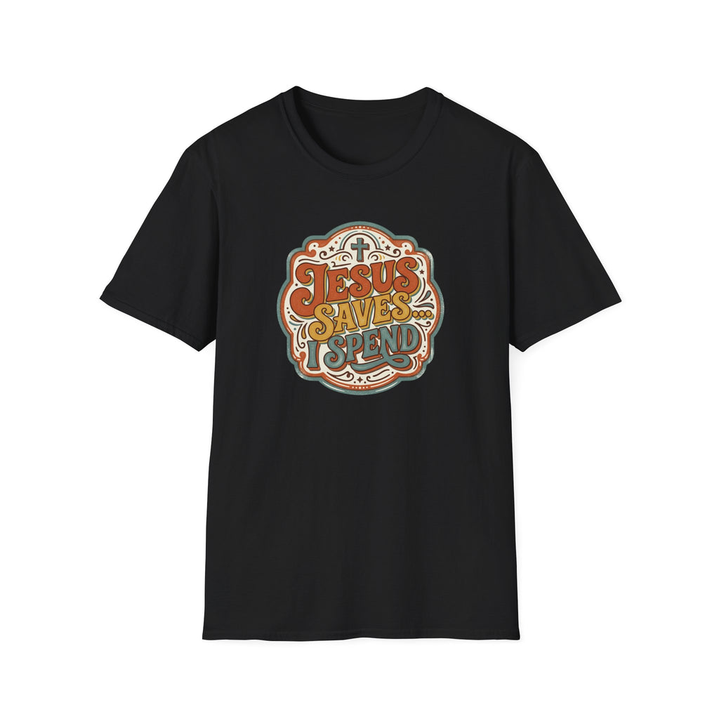 Christian T-Shirt — "Jesus Saves" Vintage Script Faith Tee
