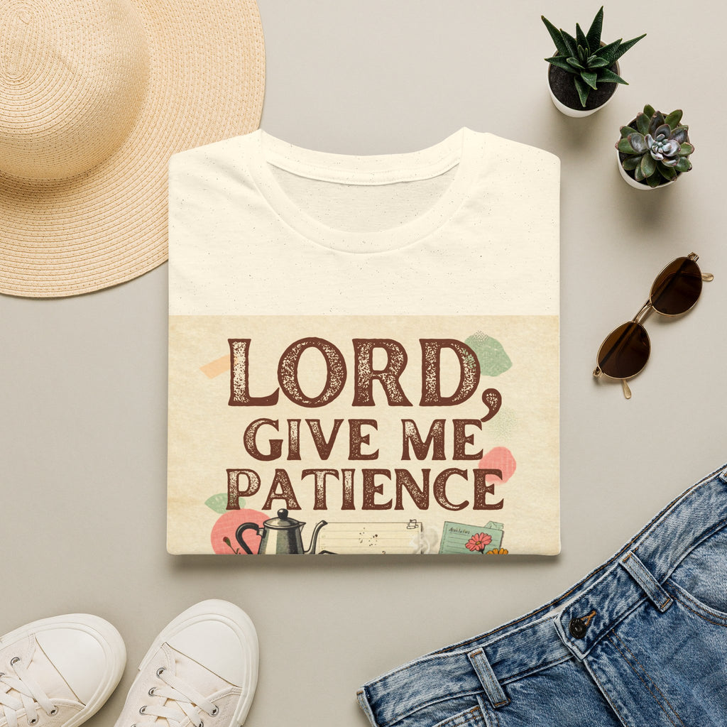 T-Shirt — “Lord, Give Me Patience (And Maybe More Coffee)” Vintage Coffee Tee