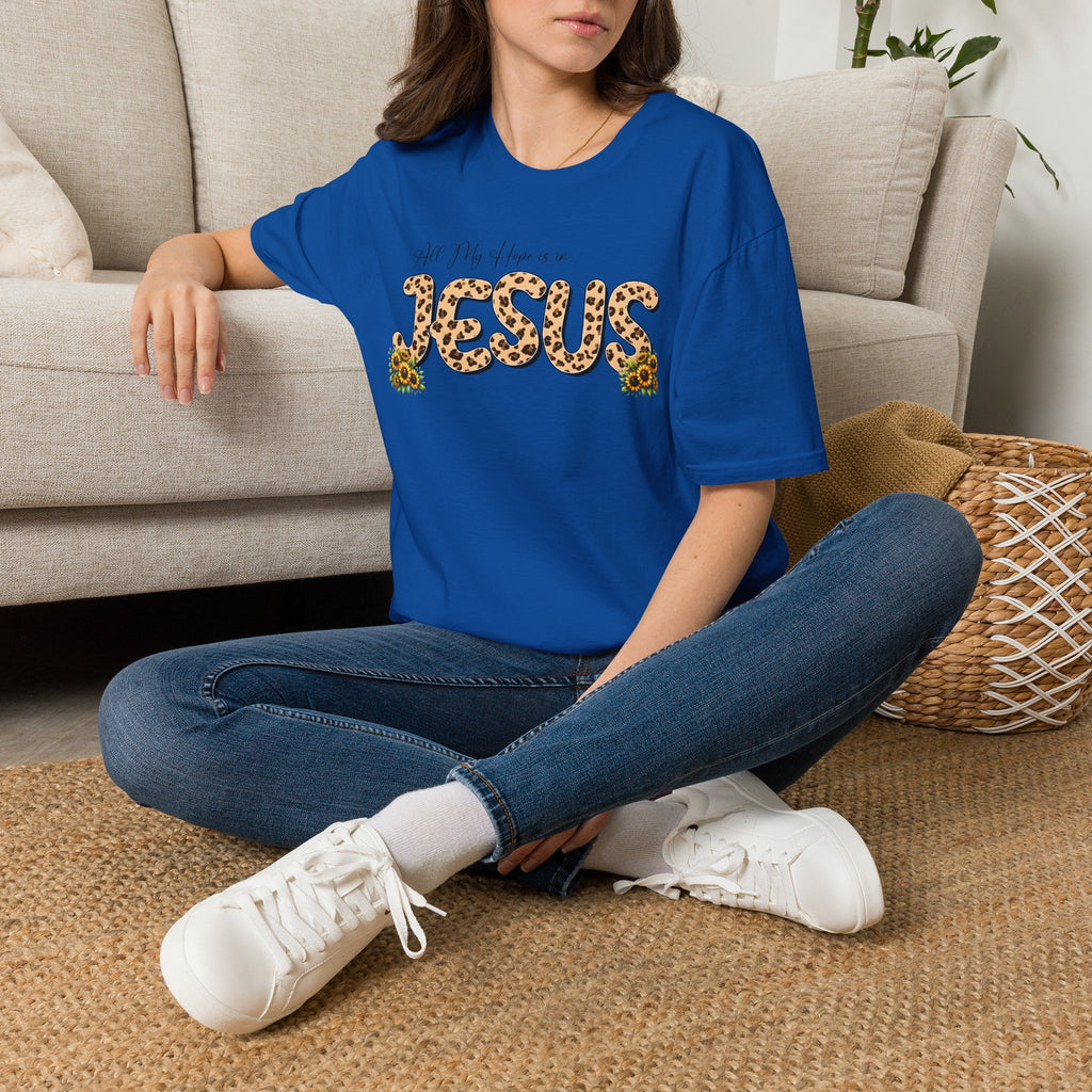 Jesus Leopard Print T-Shirt — "All My Hope Is In Jesus" Floral Faith Tee
