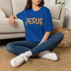 Jesus Leopard Print T-Shirt — "All My Hope Is In Jesus" Floral Faith Tee