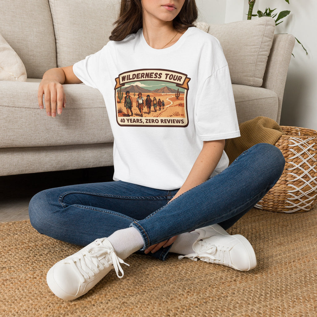 Wilderness Tour T‑Shirt — "40 Years, Zero Reviews" Vintage Desert Adventure Tee
