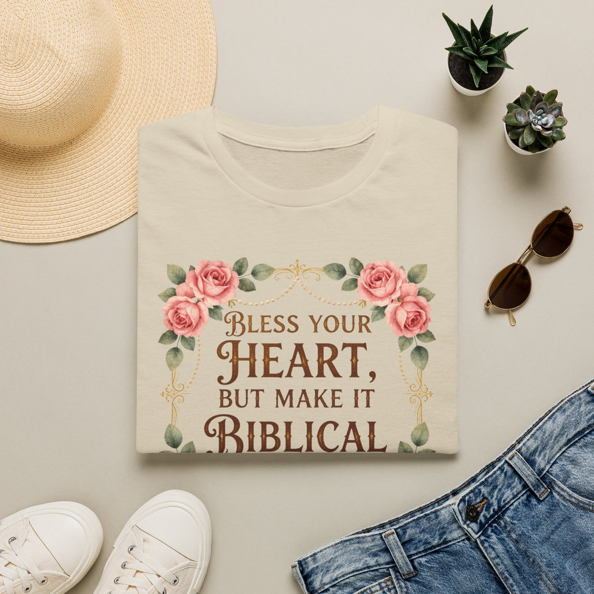 Biblical Blessings T-Shirt — "Bless Your Heart, But Make It Biblical" Floral Tee