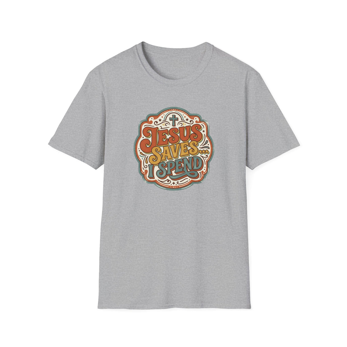 Christian T-Shirt — "Jesus Saves" Vintage Script Faith Tee