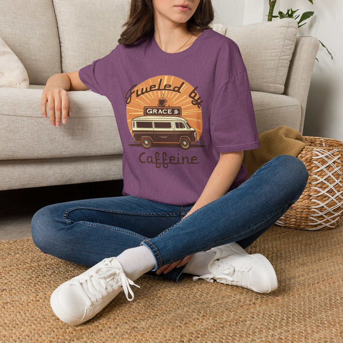 Fueled by Grace & Caffeine Van T-Shirt — Retro Coffee Roadtrip Tee