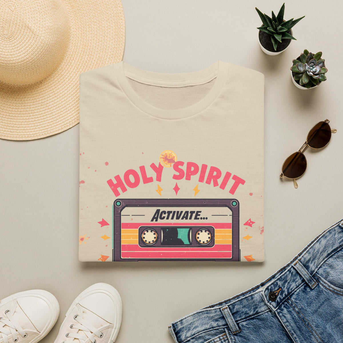 Holy Spirit Activate Slowly T-Shirt — Retro Cassette Christian Tee