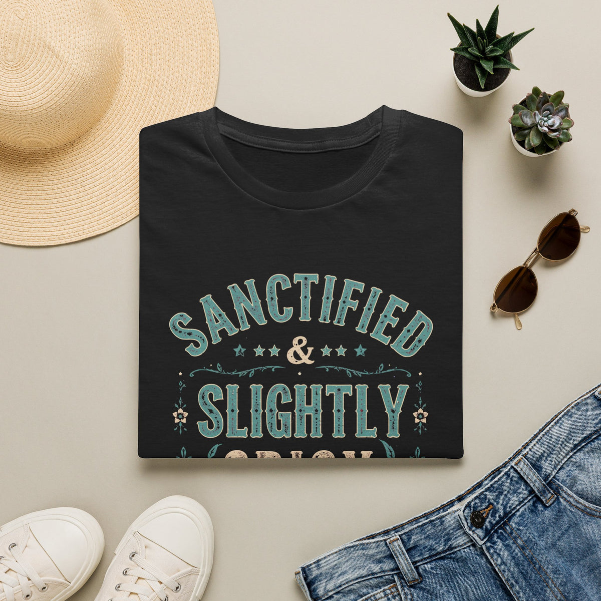 Sanctified & Slightly Spicy T-Shirt — Christian Faith with Fun Attitude