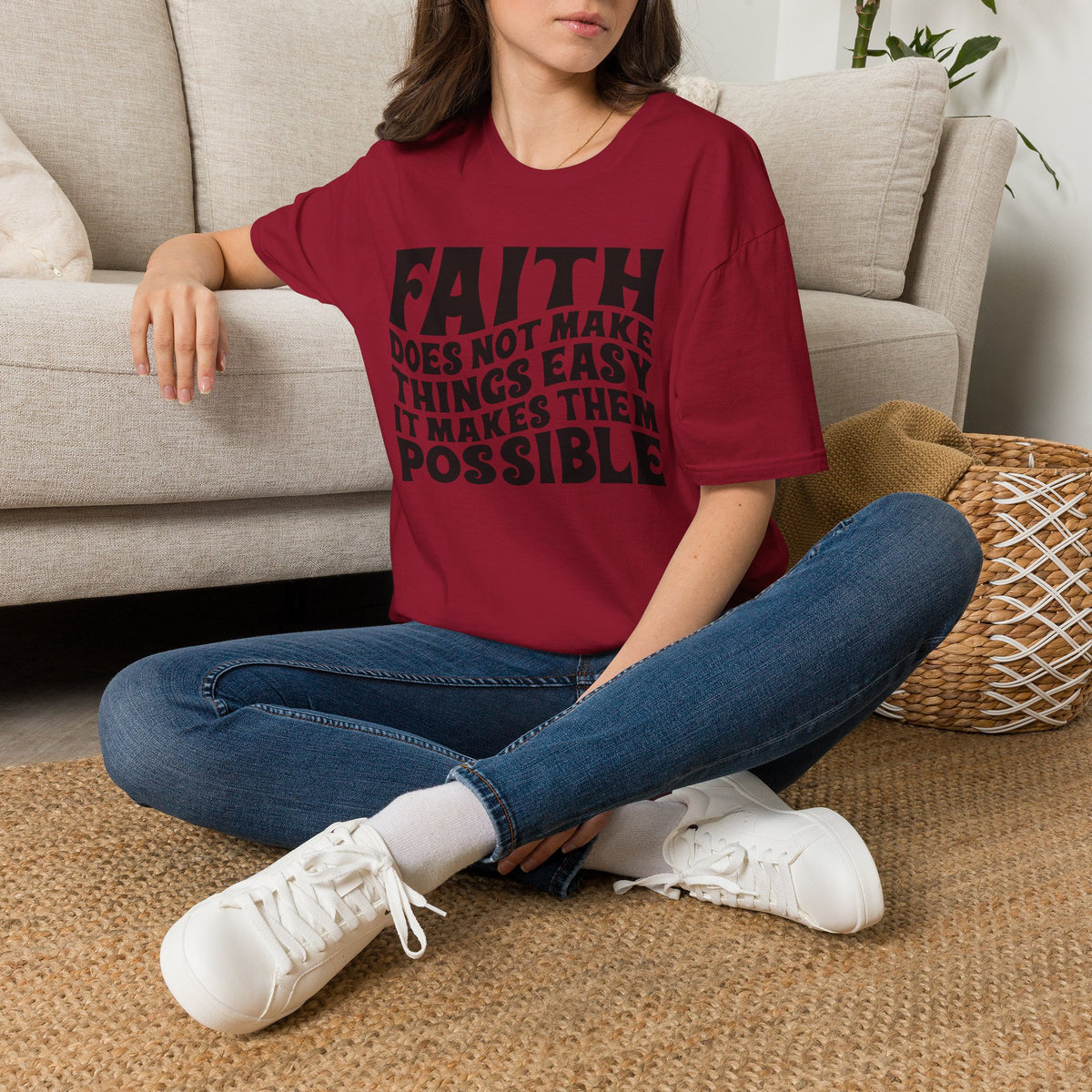 Faith Quote T-Shirt — “Faith does not make things easy, it makes them possible” Inspirational Christian Tee