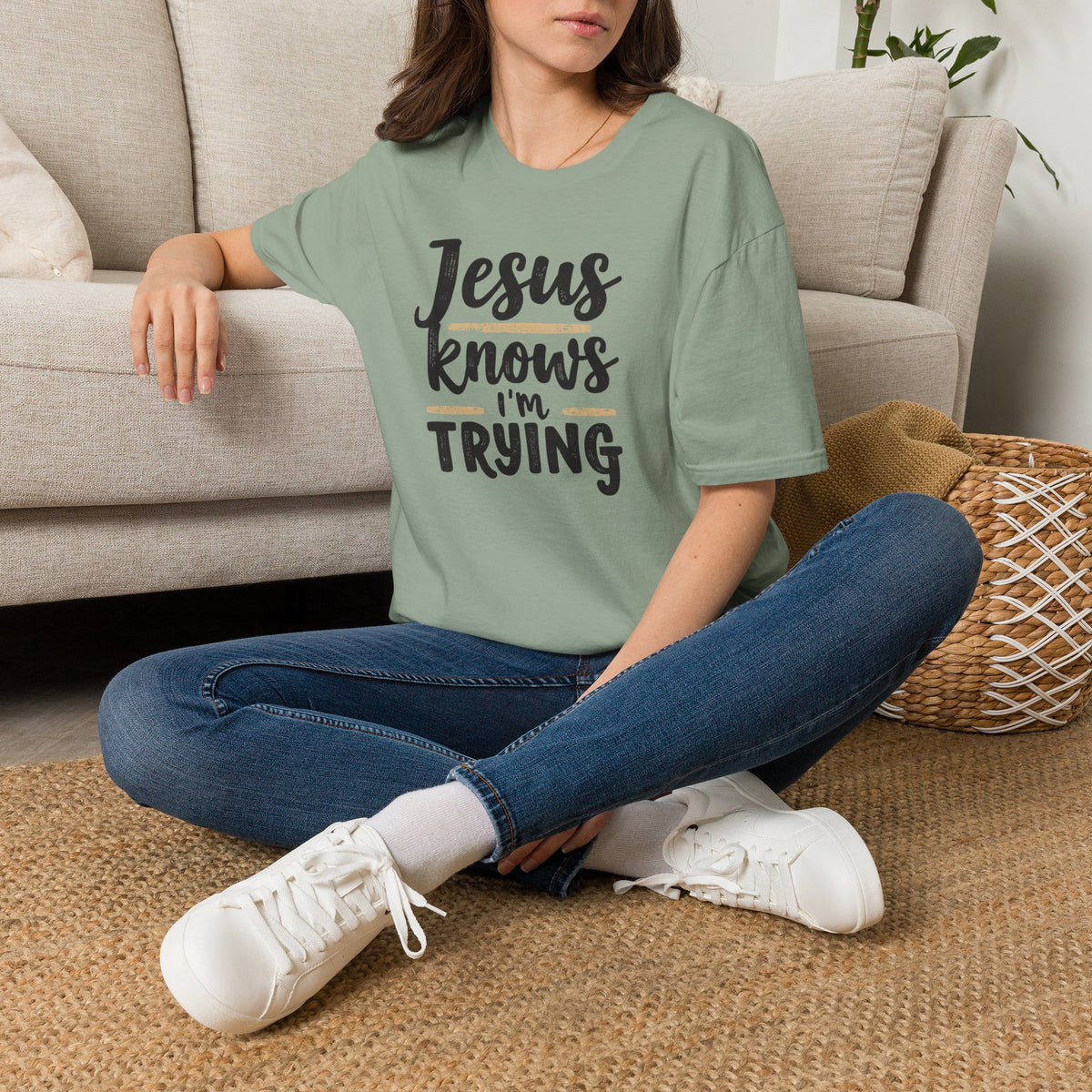 Jesus Knows I’m Trying Christian T-Shirt