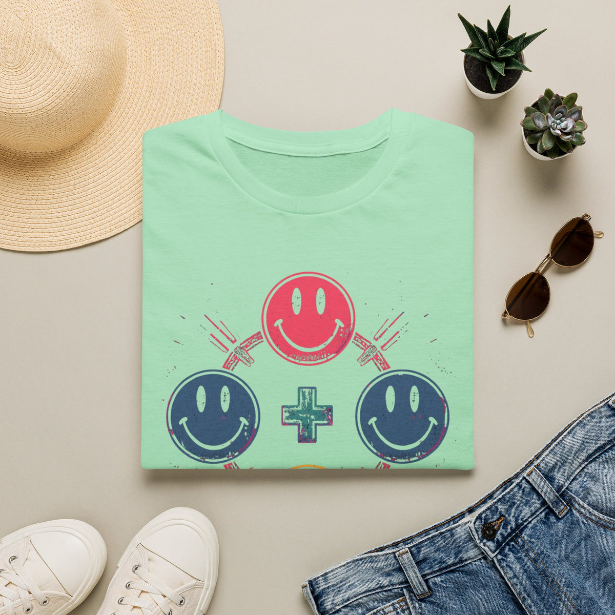 Faith Smiley Cross T-Shirt — Colorful Retro Smile Faces Graphic Tee