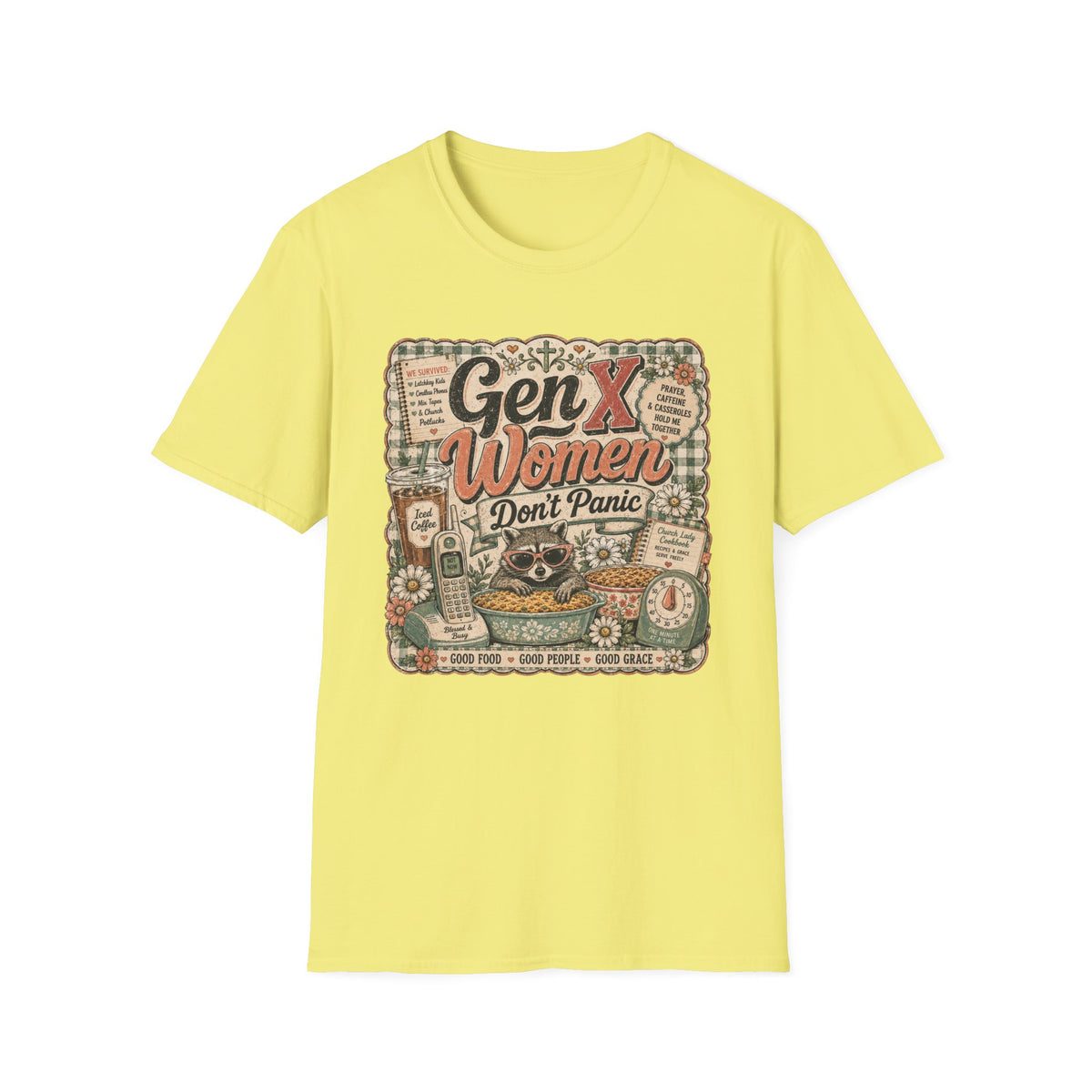 Gen X Women Don't Panic T-Shirt — Retro Raccoon Vintage Graphic Tee