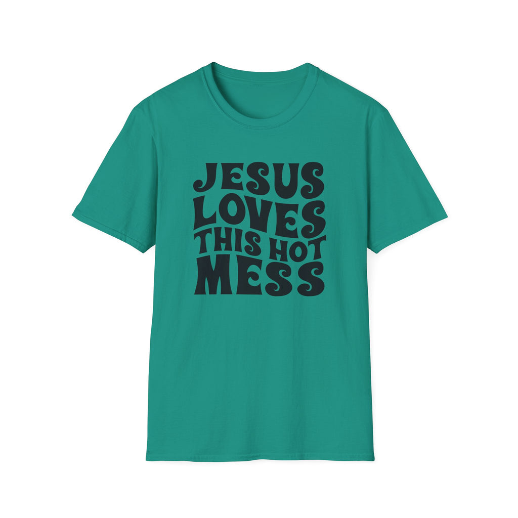 Christian Graphic T‑Shirt — "Jesus Loves This Hot Mess"