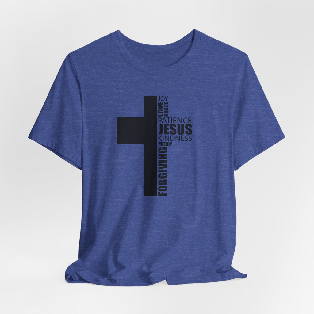 Christian Cross T-Shirt – 'Jesus, Forgiving, Love, Kindness' Word Cloud Tee