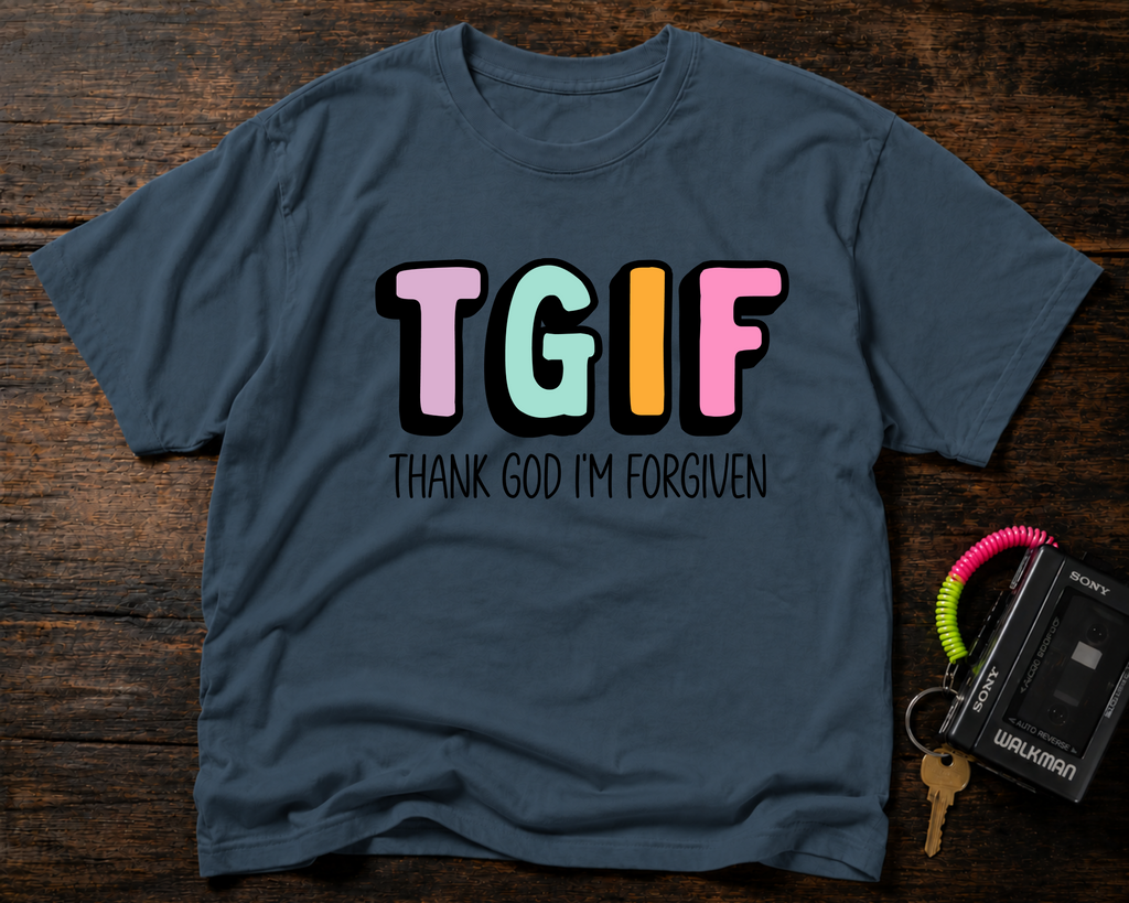 TGIF "Thank God I’m Forgiven" T-Shirt — Colorful Christian Faith Tee