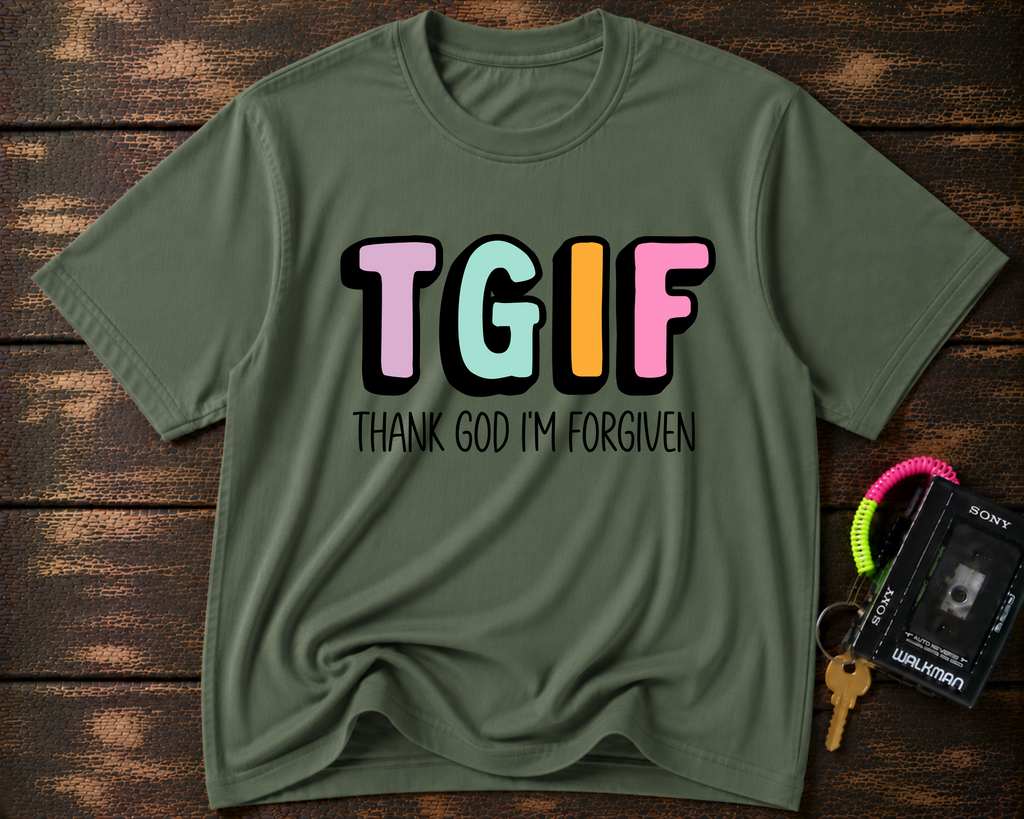 TGIF "Thank God I’m Forgiven" T-Shirt — Colorful Christian Faith Tee