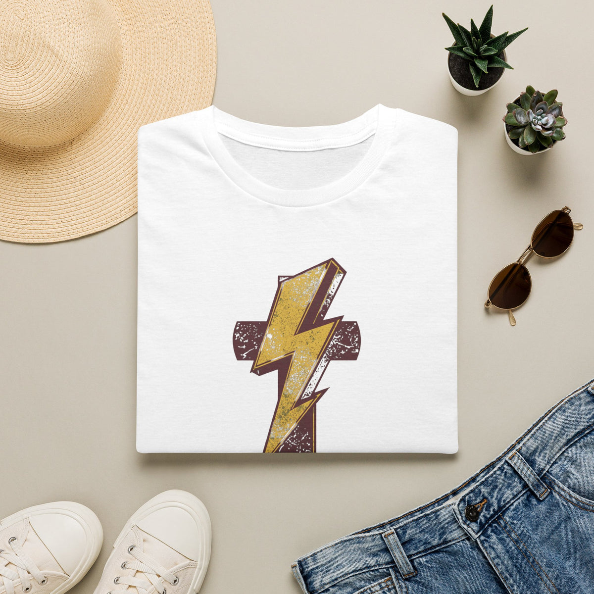 Vintage Lightning Bolt T-Shirt — Retro Distressed Yellow Bolt Tee