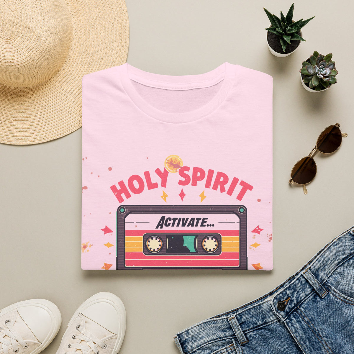 Holy Spirit Activate Slowly T-Shirt — Retro Cassette Christian Tee