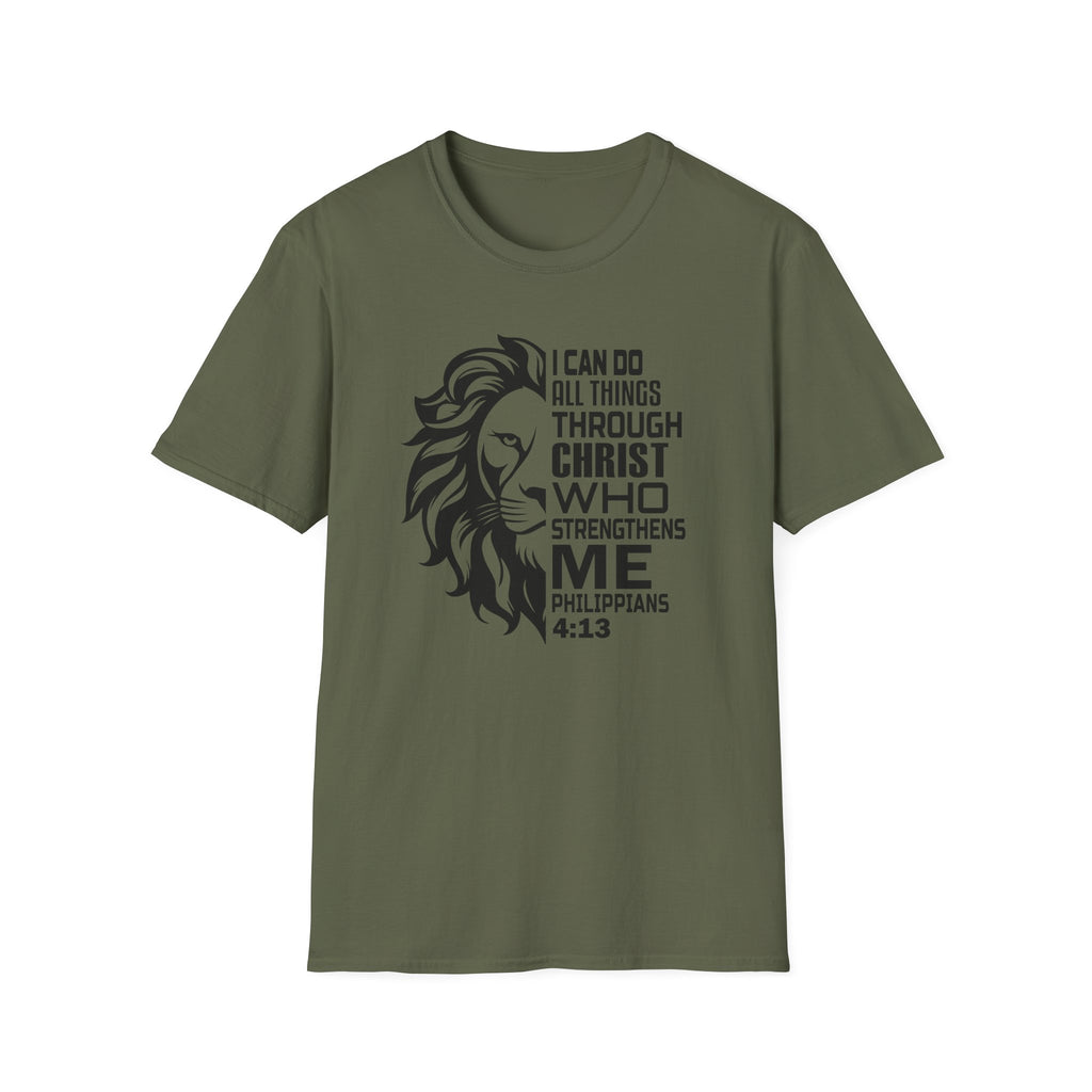 Philippians 4:13 Lion T-Shirt – "I Can Do All Things Through Christ" Christian Tee
