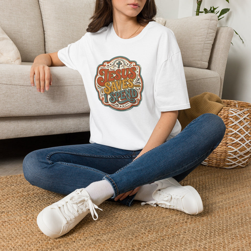 Christian T-Shirt — "Jesus Saves" Vintage Script Faith Tee