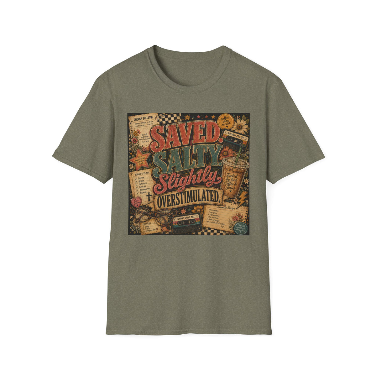 Saved Salty Slightly Overstimulated T-Shirt — Vintage Coastal Christian Graphic Tee
