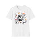 God Is So Much Bigger Than… T‑Shirt — Inspirational Christian Faith Tee with Cute Icons