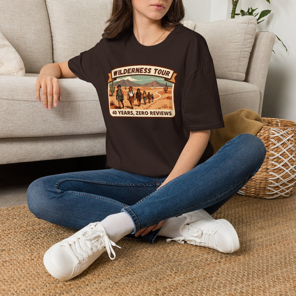 Wilderness Tour T‑Shirt — "40 Years, Zero Reviews" Vintage Desert Adventure Tee