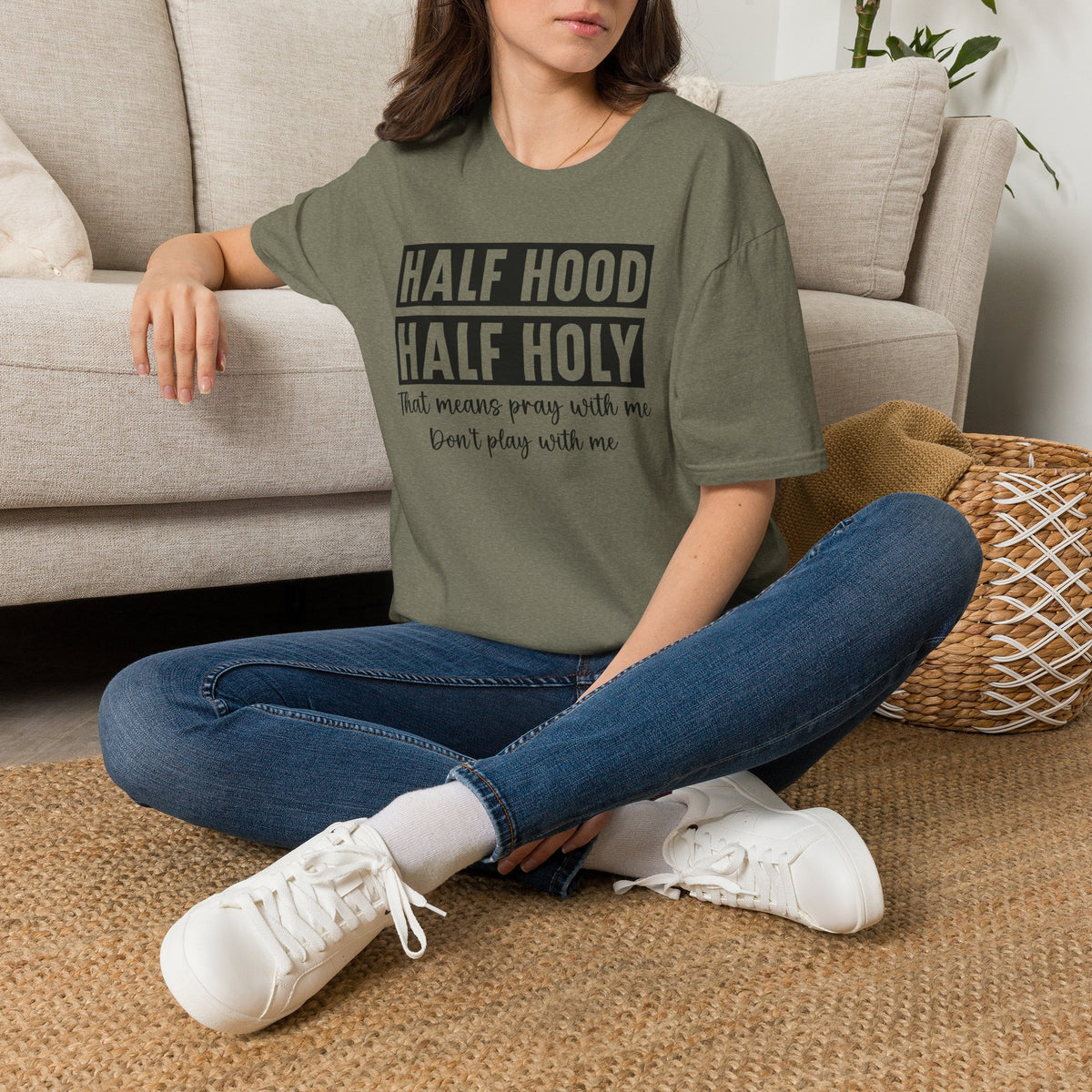 Half Hood Half Holy T-Shirt — Funny Christian Faith Graphic Tee (That Means Pray With Me)