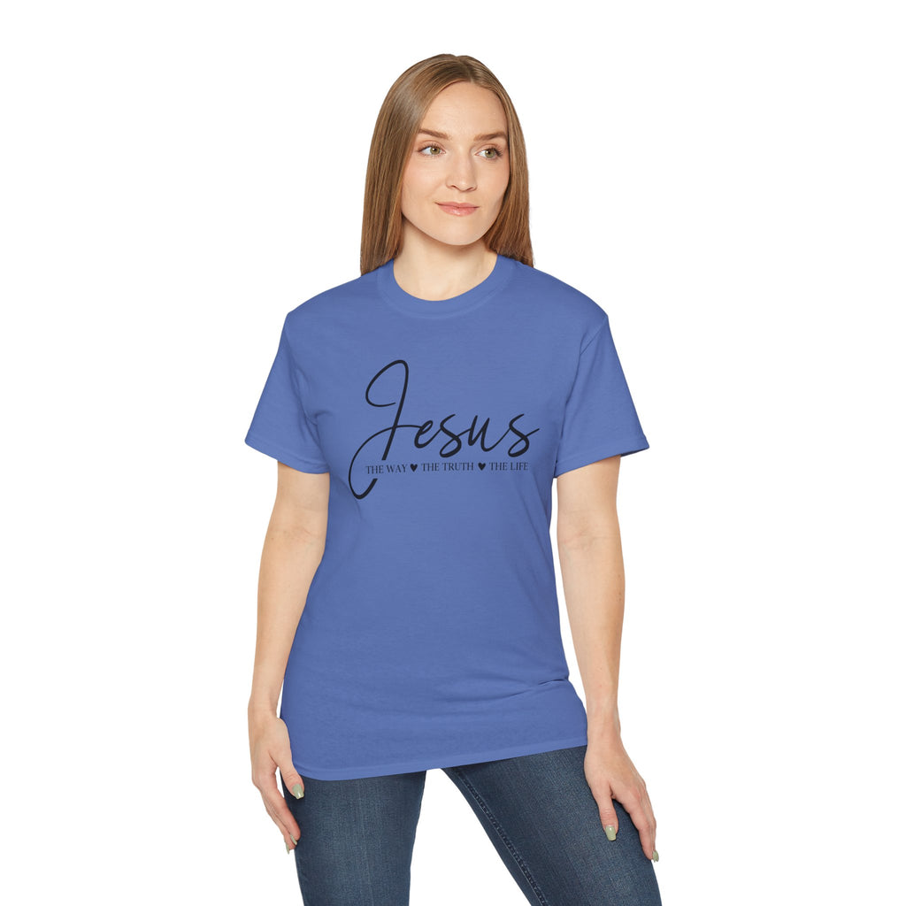 Jesus Script Tee — "Jesus: The Way The Truth The Life" Christian Faith T-Shirt