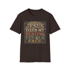 Christian Graphic T-Shirt — "Jesus Fixed My Resting Church Face" Vintage Faith Tee