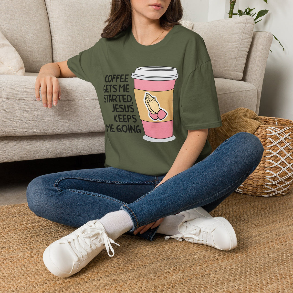 Coffee Gets Me Started, Jesus Keeps Me Going T-Shirt