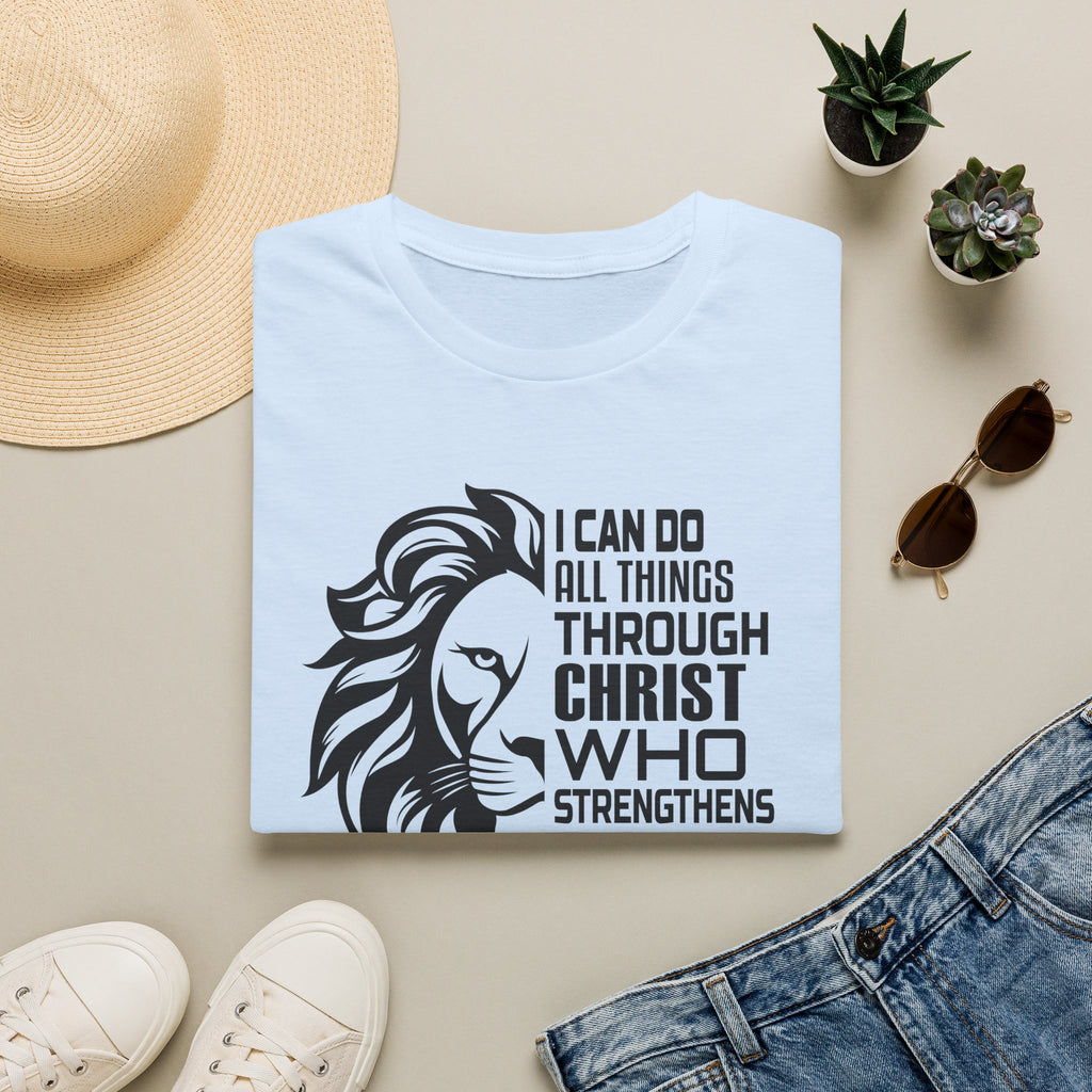Philippians 4:13 Lion T-Shirt – "I Can Do All Things Through Christ" Christian Tee