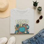 Blessed But Overstimulated T-Shirt — Retro Cozy Graphic Tee for Busy Moms & Millennials