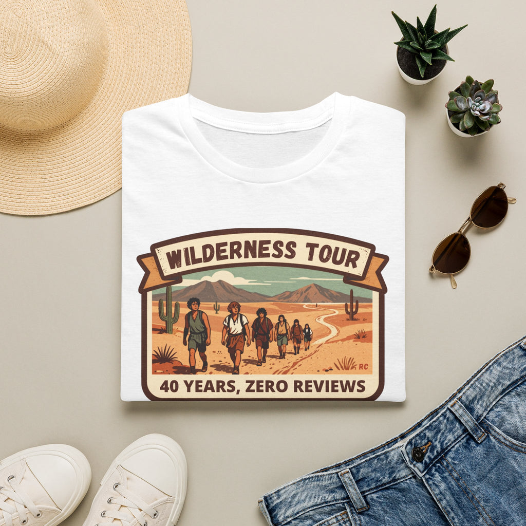 Wilderness Tour T‑Shirt — "40 Years, Zero Reviews" Vintage Desert Adventure Tee