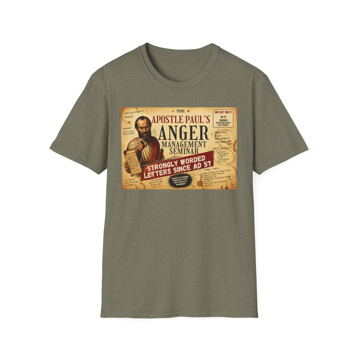 T-Shirt — "Apostle Paul's Anger Management Seminar" Vintage Christian Humor Tee