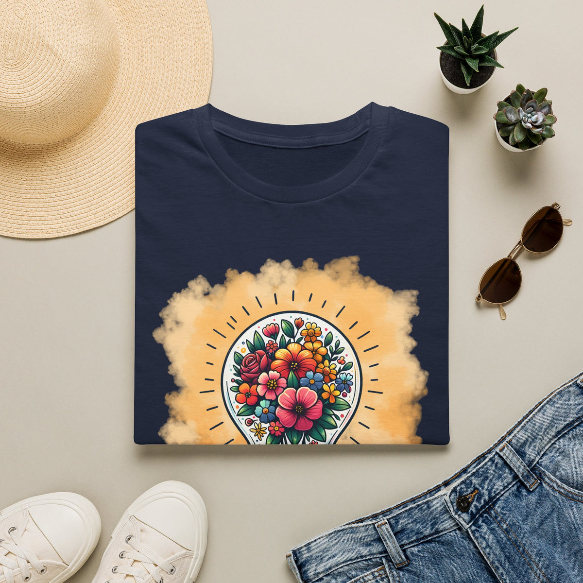 Be The Light Graphic T-Shirt — Floral Lightbulb Inspirational Tee