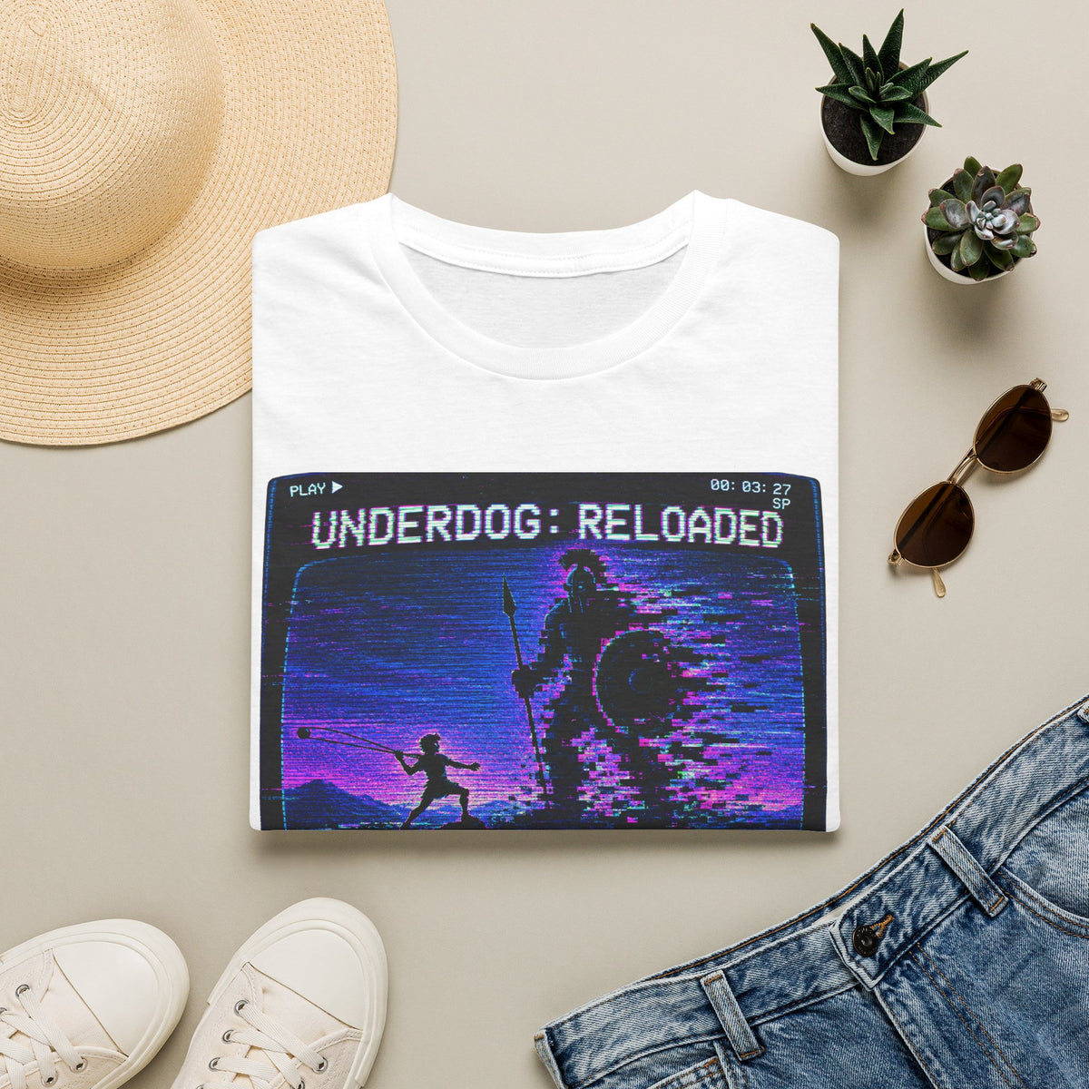 David vs Goliath Retro T-Shirt — "Underdog: Reloaded" Neon Graphic Tee