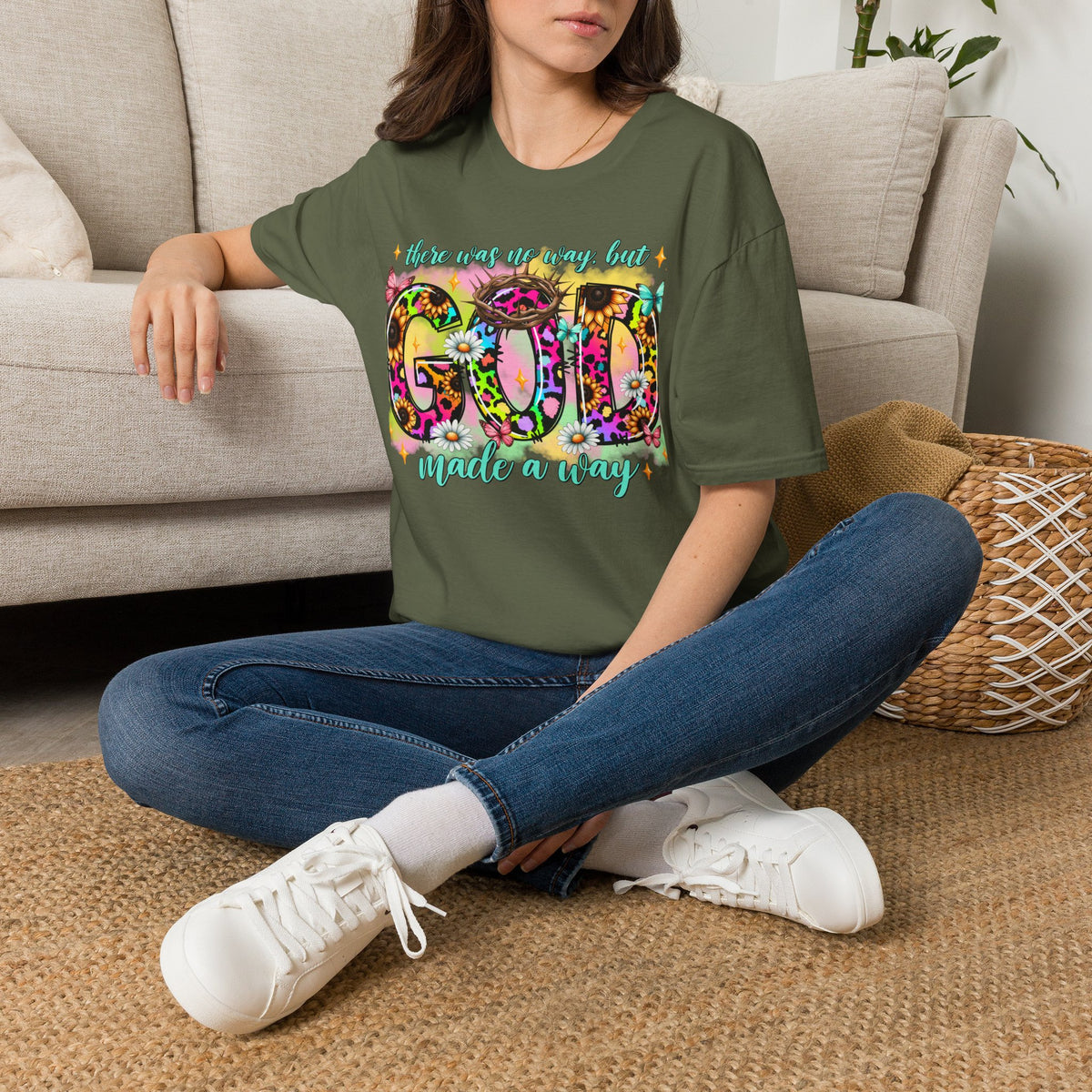 Floral 'God Made a Way' Christian Graphic T-Shirt