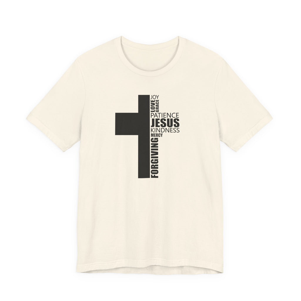 Christian Cross T-Shirt – 'Jesus, Forgiving, Love, Kindness' Word Cloud Tee