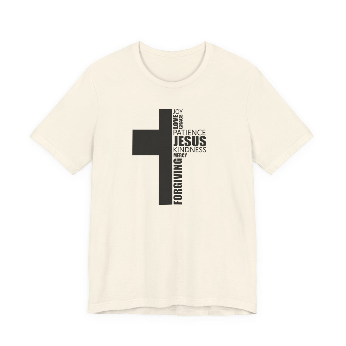 Christian Cross T-Shirt – 'Jesus, Forgiving, Love, Kindness' Word Cloud Tee