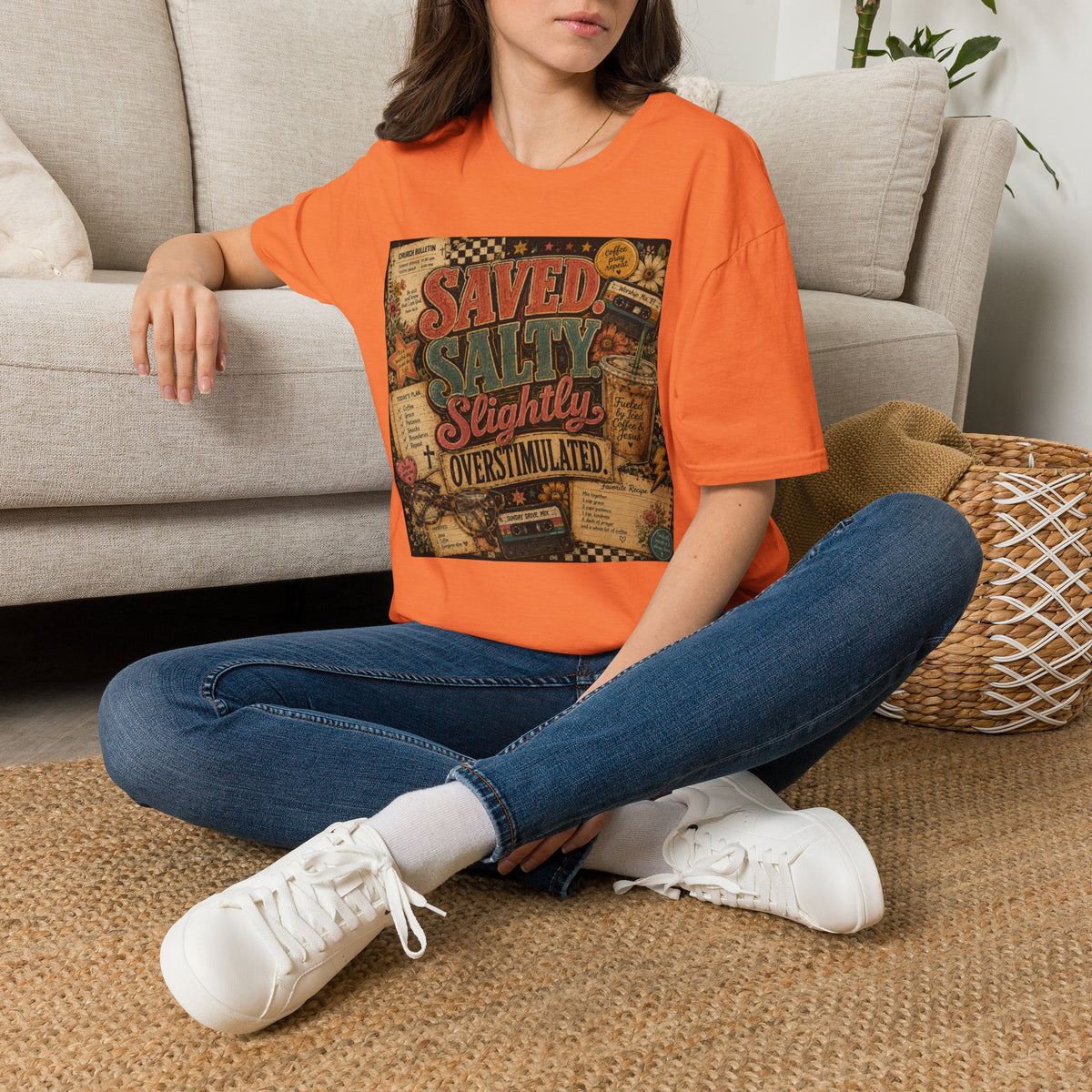 Saved Salty Slightly Overstimulated T-Shirt — Vintage Coastal Christian Graphic Tee