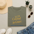 Covered in Grace T-Shirt — 'Running on Coffee, Slightly Unhinged but Saved' Christian Tee